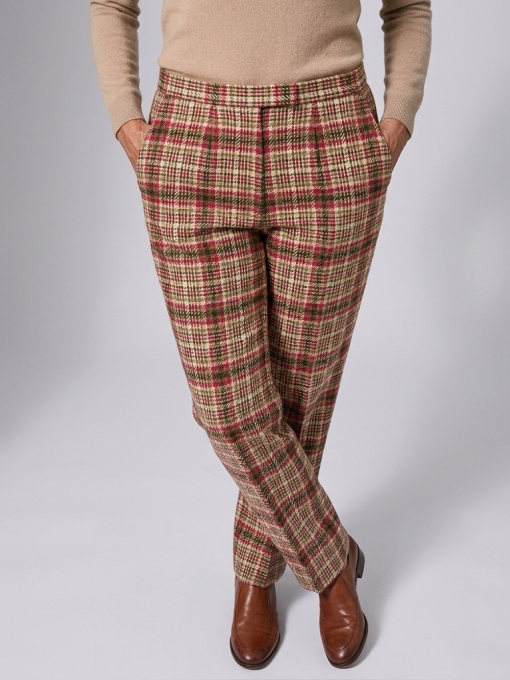 Pendleton Vintage Pure Virgin Wool Plaid Lined Trousers Pants Beige, Green Pink